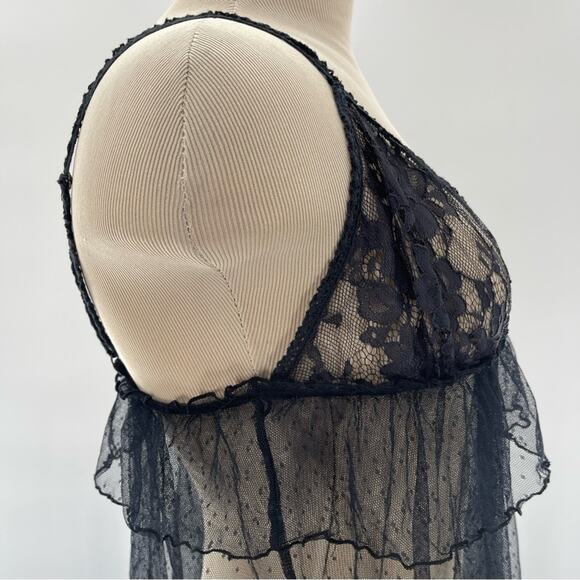 Anthropologie Lace Babydoll Sheer Mesh Tiered Black Slip Top Teddy Size Large - Picture 4 of 9
